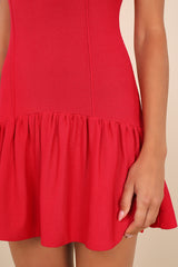 Playful Attitude Red Sleeveless Seamed Drop-Waist Mini Dress
