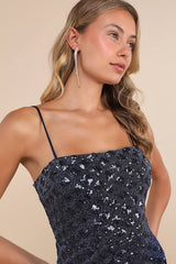 Shimmering Vibes Navy Blue Lurex Sequin Lace-Up Mini Dress