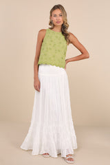 Pleasant Personality Green Floral Embroidered Crew Neck Tank Top