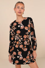 Darling Simplicity Black Floral Linen Cutout Mini Dress
