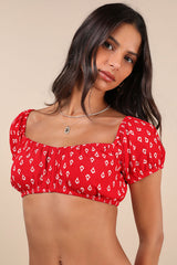 Imuna Red Anchor Print Off-the-Shoulder Crop Top
