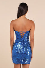 Glamorous Intrigue Royal Blue Sequin Strapless Mini Dress