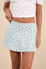 Mckenna Mint Green Floral Low-Rise Micro Mini Skirt