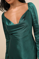 Sensational Fate Emerald Green Satin Cowl Neck Mini Dress