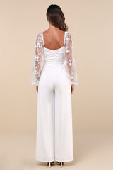 Darling Charisma White Mesh Embroidered Jumpsuit