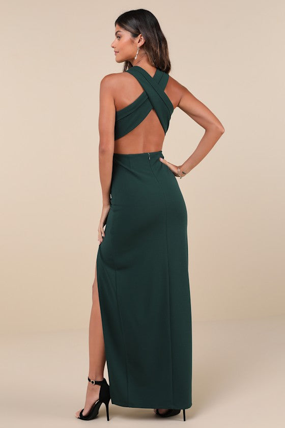 Head to Cocktail Hour Emerald Green Halter Neck Maxi Dress