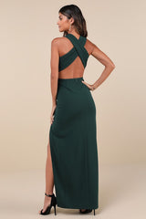 Head to Cocktail Hour Emerald Green Halter Neck Maxi Dress