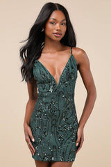 Sparkling Excellence Emerald Sequin Backless Bodycon Mini Dress