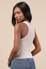 Essential Update Beige Ribbed Tank Top