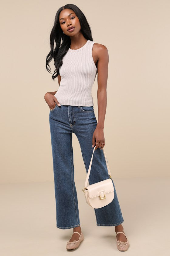 Essential Update Beige Ribbed Tank Top