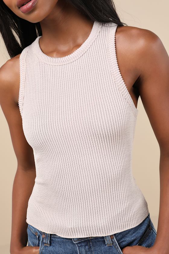 Essential Update Beige Ribbed Tank Top