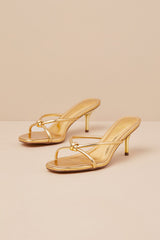 Victoire Gold Knotted Strappy High Heel Slide Sandals
