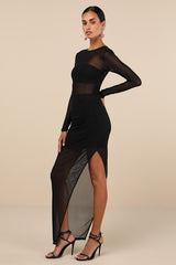 Alluring Silhouette Black Sheer Mesh Backless Maxi Dress