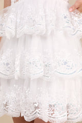 Exquisite Drama White Embroidered Sequin Tiered Mini Dress