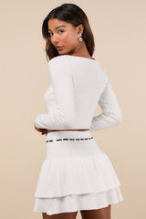 Ever So Charmed Ivory Bow Tiered Two-Piece Mini Sweater Dress
