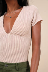 Stylish Appeal Cream Textured Short Sleeve Top