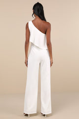 Flawless Vibes White One-Shoulder Tiered Wide-Leg Jumpsuit