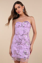Confident Sensation Lavender Sequin Strapless Bustier Mini Dress
