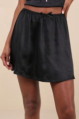 Delicate Aesthetic Black Satin Bow Mini Skirt