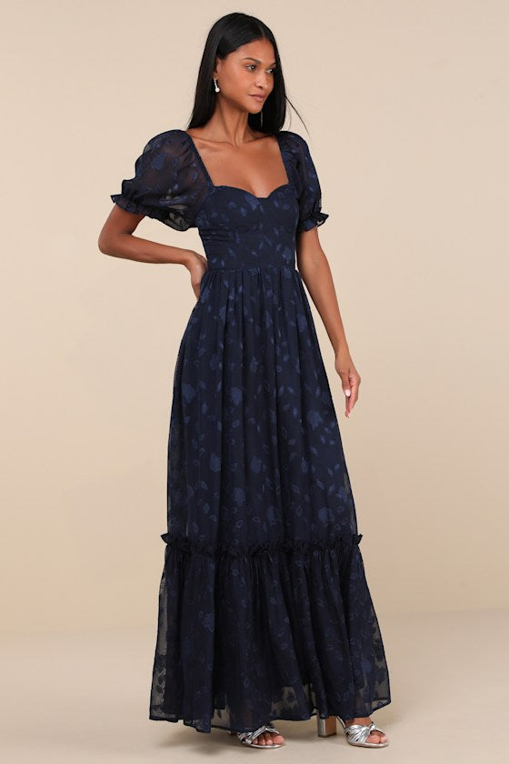 Phenomenal Sweetness Navy Floral Burnout Bustier Maxi Dress