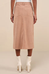 Refreshing Romance Tan Corduroy Midi Skirt