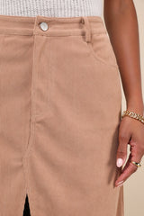 Refreshing Romance Tan Corduroy Midi Skirt