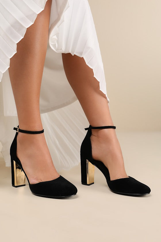 Laura Black Velvet Ankle Strap Heels
