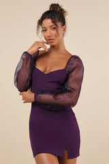 Sophisticated Aura Purple Long Sleeve Bodycon Mini Dress