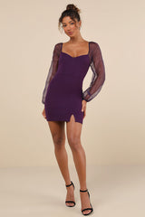 Sophisticated Aura Purple Long Sleeve Bodycon Mini Dress