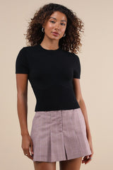 Everyone's a Winter Black Short Sleeve Seamed Sweater Top