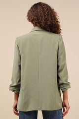 Superior Aesthetic Olive Three-Quarter Sleeve Ruched Blazer