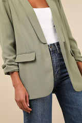 Superior Aesthetic Olive Three-Quarter Sleeve Ruched Blazer