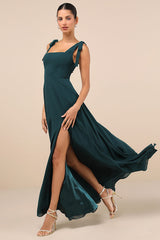 Love Me Forever Emerald Green Square Neck Maxi Dress