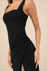 Glamorous Disposition Black Ruched Maxi Dress