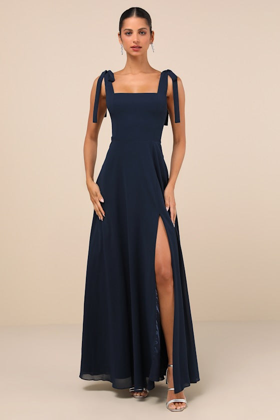 Love Me Forever Navy Blue Square Neck Maxi Dress