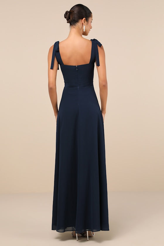 Love Me Forever Navy Blue Square Neck Maxi Dress