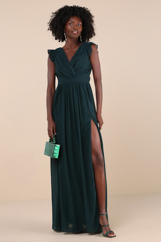 Gorgeous Goal Emerald Pleated Backless Surplice Maxi Dress