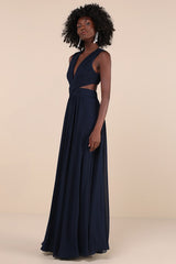 Vivid Imagination Navy Blue Cutout Maxi Dress