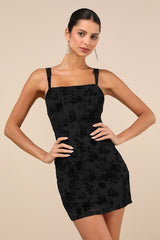 Stunning Status Black Mesh Velvet Burnout Bustier Mini Dress
