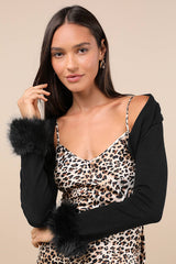 Beyond Confident Leopard Print Satin Slip Dress and Shrug Set