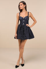 Charmingly Precious Navy Pleated Textured Bustier Mini Dress