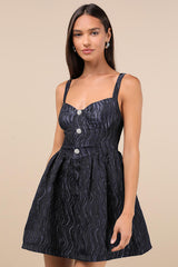Charmingly Precious Navy Pleated Textured Bustier Mini Dress