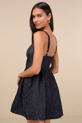 Charmingly Precious Navy Pleated Textured Bustier Mini Dress