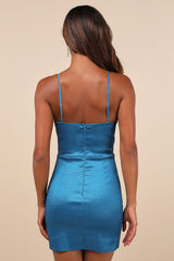 Brilliant Flirt Teal Blue Taffeta Bustier Mini Bodycon Dress