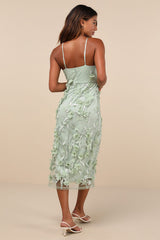 Limitless Adoration Sage Green 3D Floral Embroidered Midi Dress