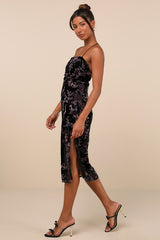 Elegant Persuasion Black Burnout Velvet Lace-Up Midi Dress
