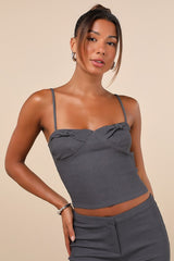 Katira Charcoal Grey Knotted Bustier Cami Crop Top