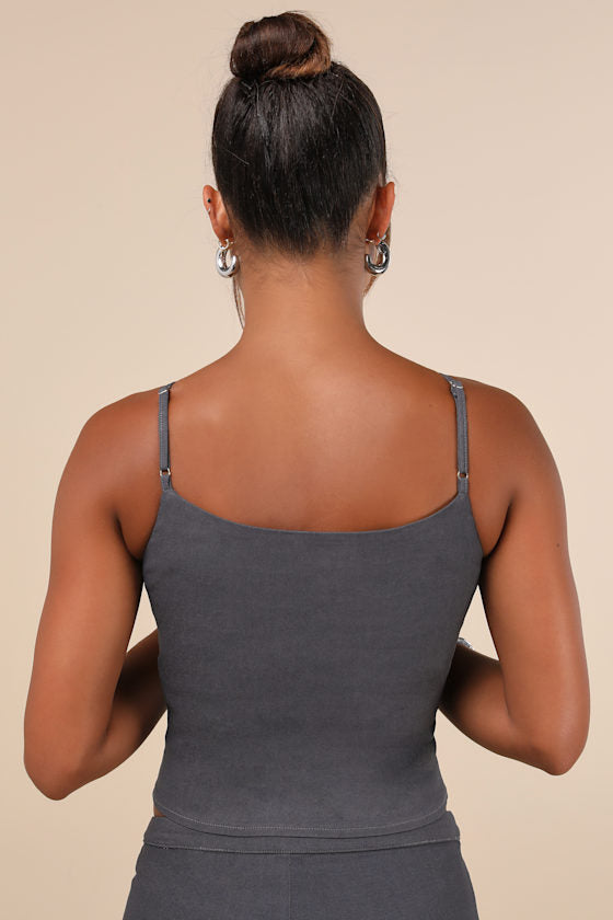Katira Charcoal Grey Knotted Bustier Cami Crop Top