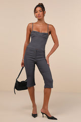 Katira Charcoal Grey Knotted Bustier Cami Crop Top