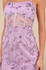 Glittering Delight Lavender Mesh Sequin Embroidered Mini Dress